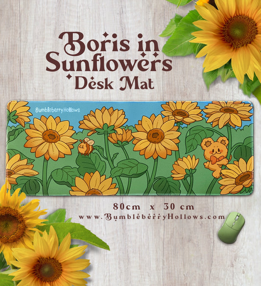 Desk Mat - Boris in Sunflowers